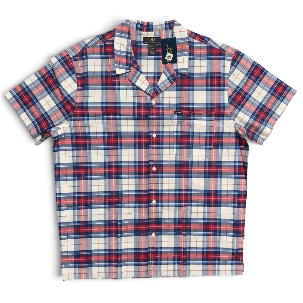 Polo Ralph Lauren Plaid Short Sleeve Men's Button Down Pajama Top NWT Size M